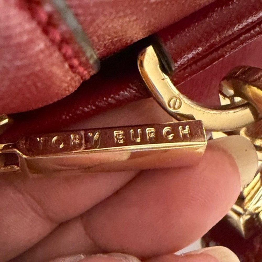 Tory Burch Satchel Medium Red Patent Leather Buckle Handbag Designer Luxury Bag - Picture 8 of 15